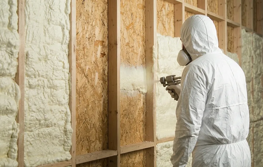 Closed-cell spray foam insulation applied to a crawl space in North Bay Ontario