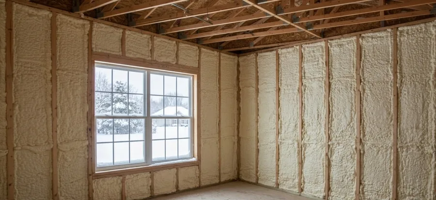 Spray foam insulation being applied to an attic in North Bay Ontario